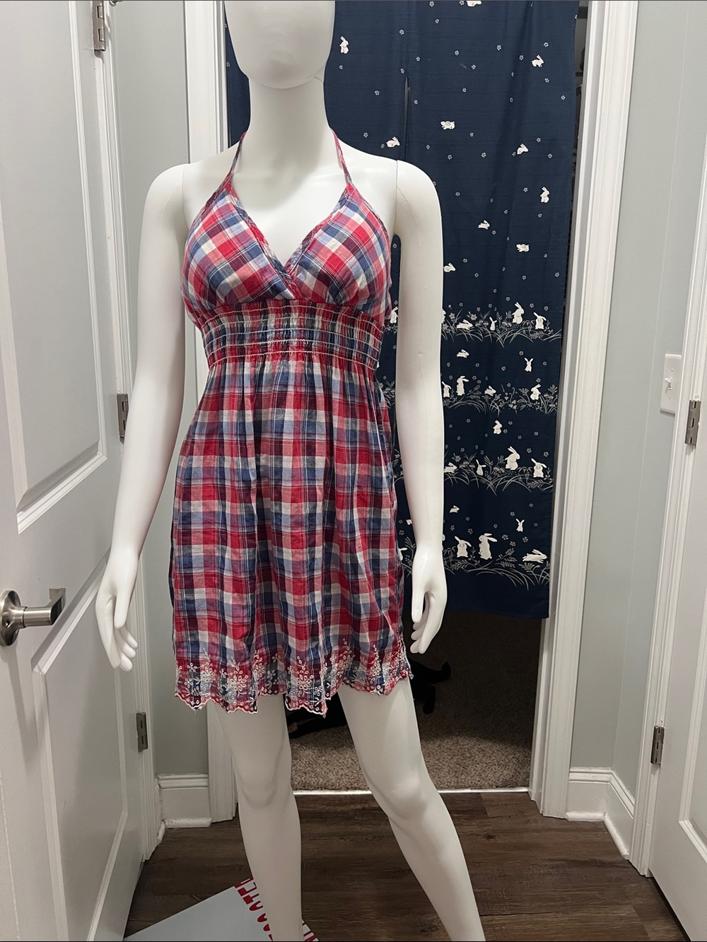 Rue21 Red, White & Blue Plaid Halter Mini Dress